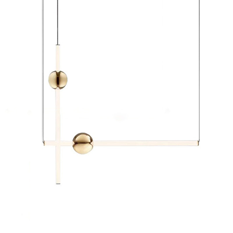 Minimalist Linear Pendant Lighting, White Glass Hanging Light with Gold Ball