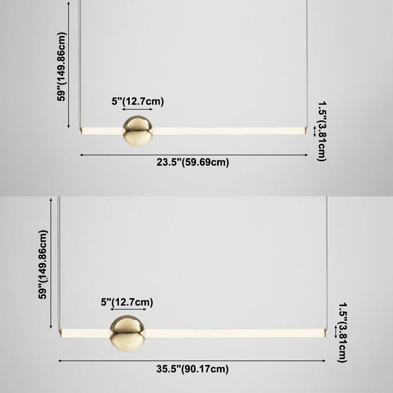 Minimalist Linear Pendant Lighting, White Glass Hanging Light with Gold Ball