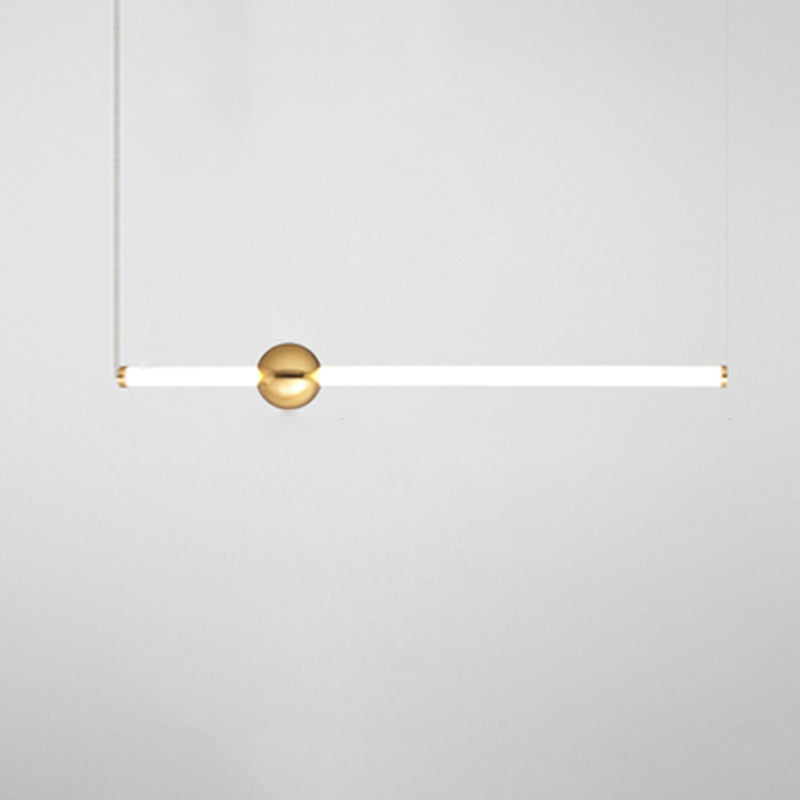 Minimalist Linear Pendant Lighting, White Glass Hanging Light with Gold Ball