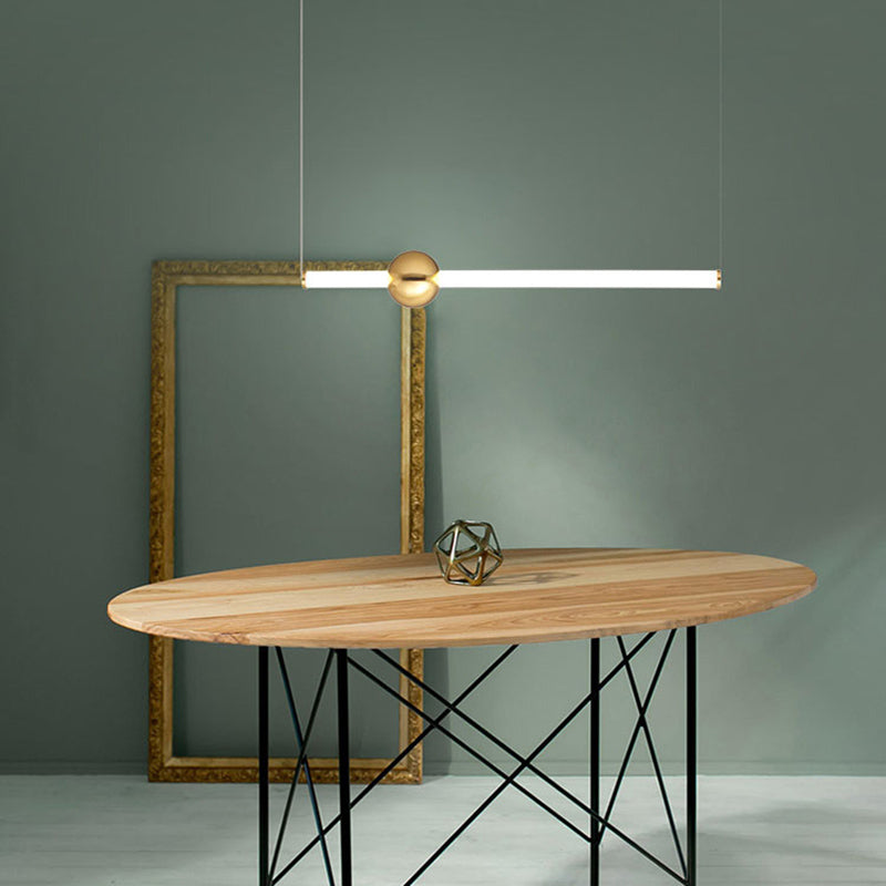 Minimalist Linear Pendant Lighting, White Glass Hanging Light with Gold Ball