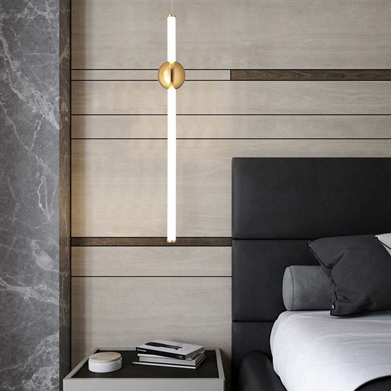 Minimalist Linear Pendant Lighting, White Glass Hanging Light with Gold Ball