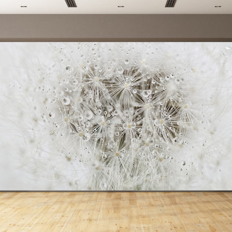 White Dandelion Mural Wallpaper Moisture Resistant Wall Art for Living Room