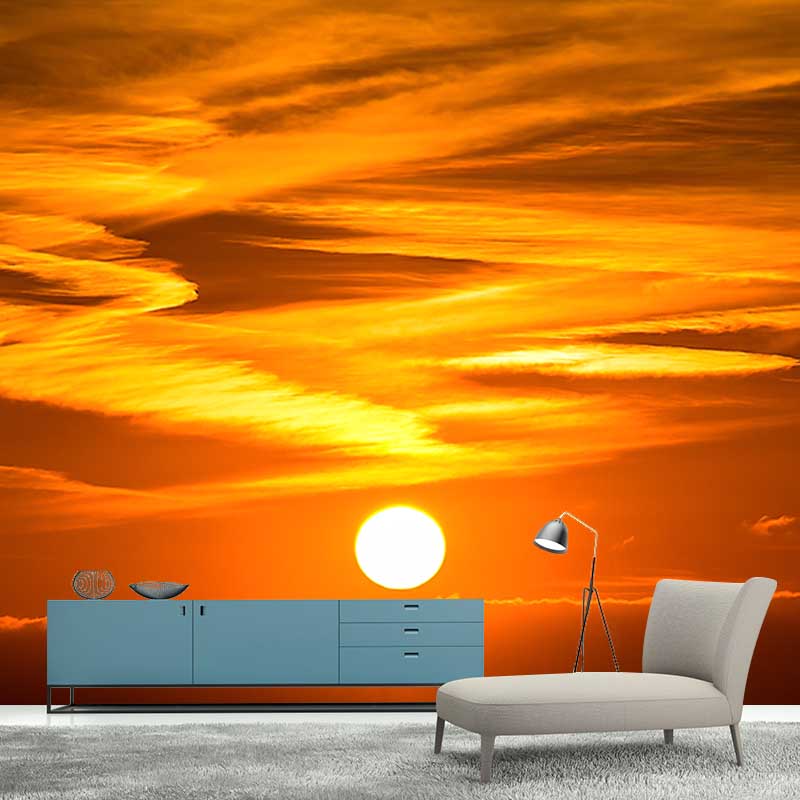 Modern Dusk Wall Murals for Dining Room in Yellow Color, Made to Measure