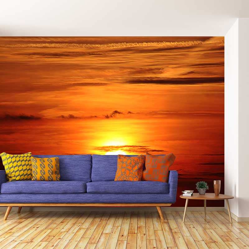 Modern Dusk Wall Murals for Dining Room in Yellow Color, Made to Measure