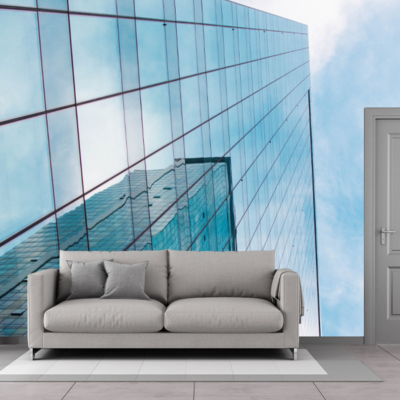 Simple City Building Mural Wallpaper for Meeting Room Stain Resistant, Custom Made