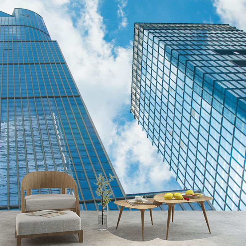 Simple City Building Mural Wallpaper for Meeting Room Stain Resistant, Custom Made