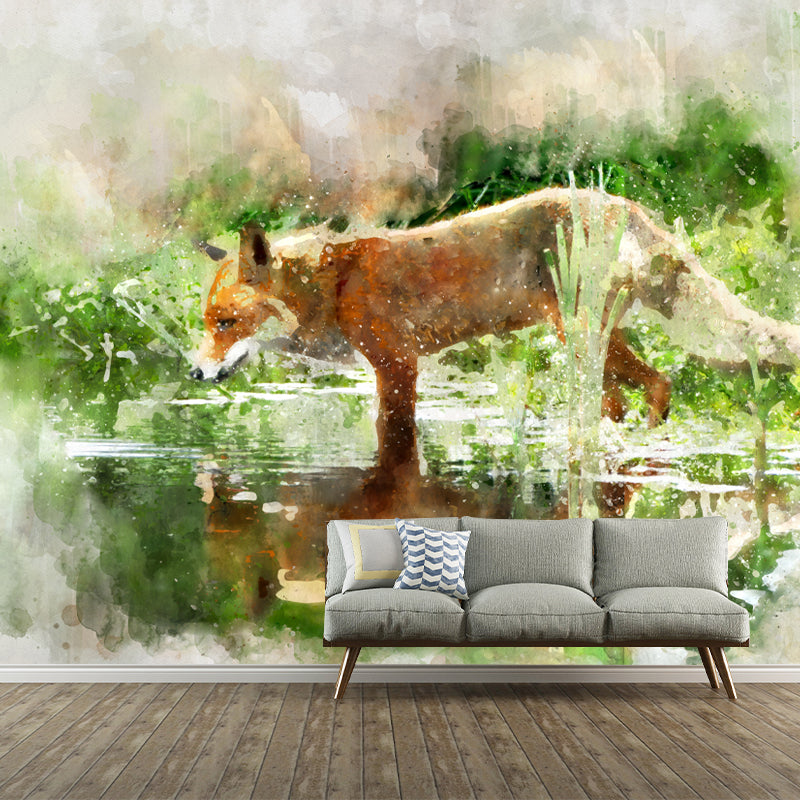 Animal Illustration Mural Wallpaper Stain Resistant Wall Covering for Living Room
