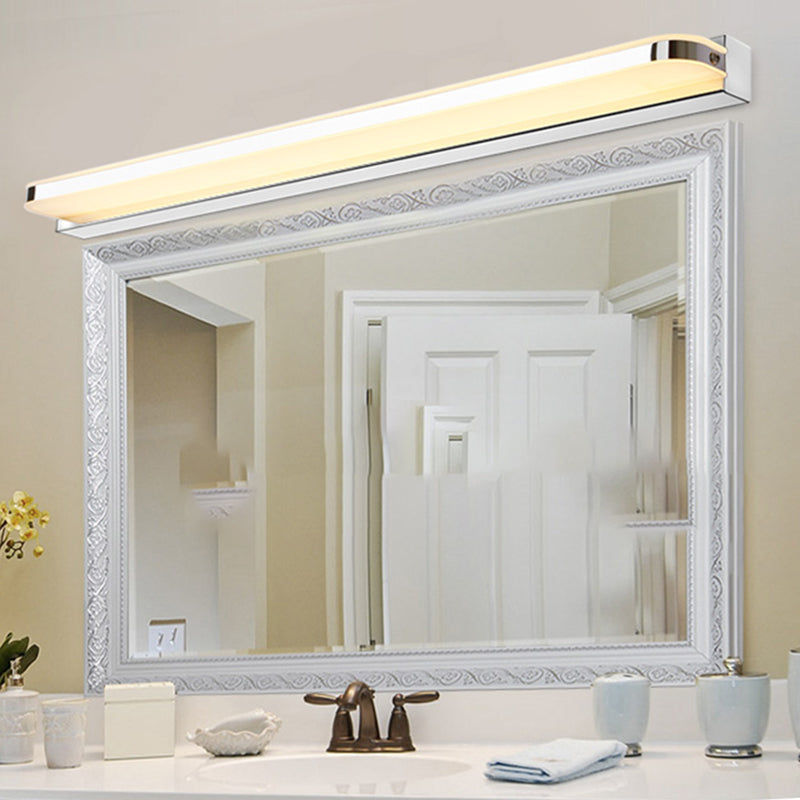 1-Light Linear Shade Wall Sconce Modern Simple Style Mirror Wall Lighting in Silver