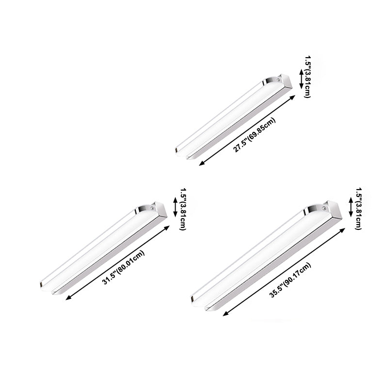 1-Light Linear Shade Wall Sconce Modern Simple Style Mirror Wall Lighting in Silver
