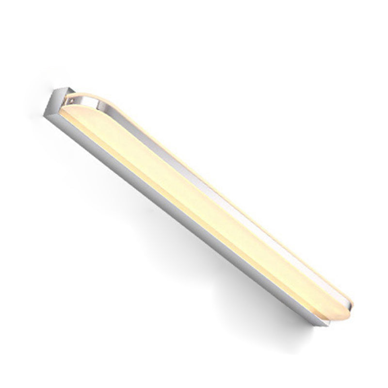 1-Light Linear Shade Wall Sconce Modern Simple Style Mirror Wall Lighting in Silver
