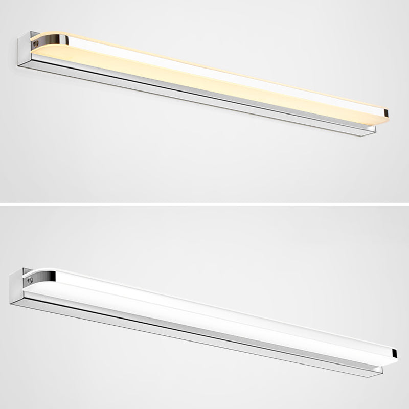 1-Light Linear Shade Wall Sconce Modern Simple Style Mirror Wall Lighting in Silver