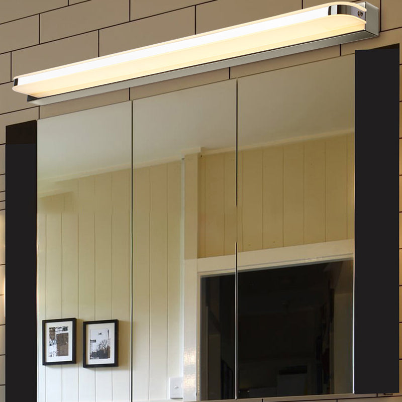 1-Light Linear Shade Wall Sconce Modern Simple Style Mirror Wall Lighting in Silver