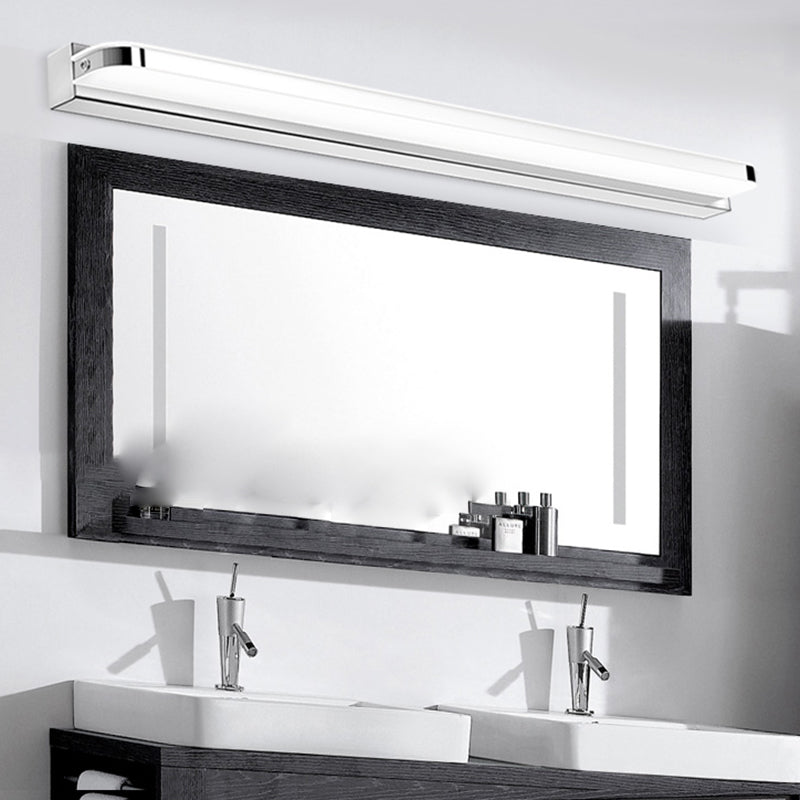 1-Light Linear Shade Wall Sconce Modern Simple Style Mirror Wall Lighting in Silver