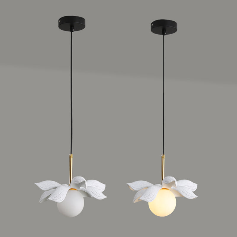 Indoor Globe White Glass Hanging Light, Simple  Hanging Lamp with Flower Top