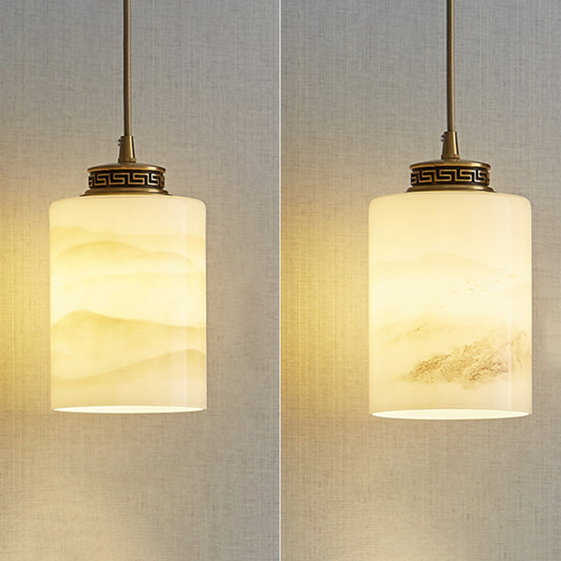 Marble Hanging Lamp, Nordic Cylinder Shade Pendant Lighting for Living Room