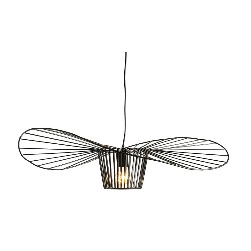 Contemporary Pendant Lights with Cage Shade, Industrail Metal 1-Light Straw Hat Pendant Light