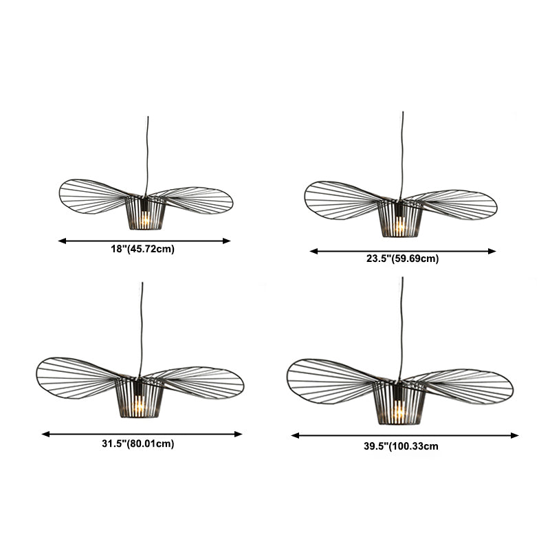 Contemporary Pendant Lights with Cage Shade, Industrail Metal 1-Light Straw Hat Pendant Light