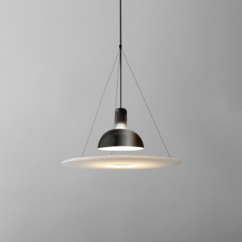 Minimalist Indoor Pendant Light, Dome Shade Metal 1-Light Pendant Lighting with Disk Under