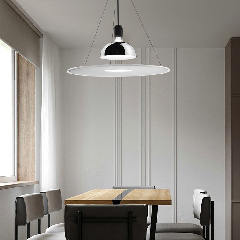 Minimalist Indoor Pendant Light, Dome Shade Metal 1-Light Pendant Lighting with Disk Under