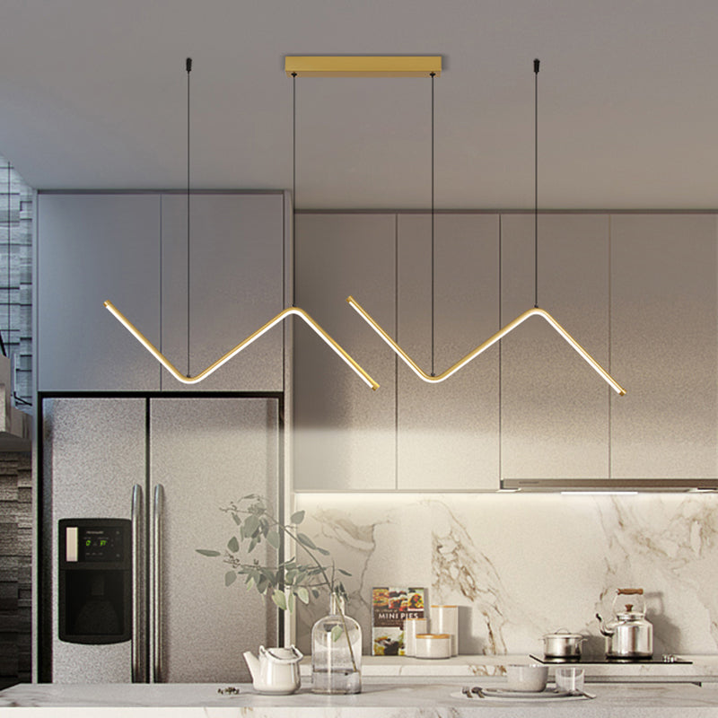 Modern Style Linear Pendant Light Fixtures Metal 2 Lights Led Hanging Lamp