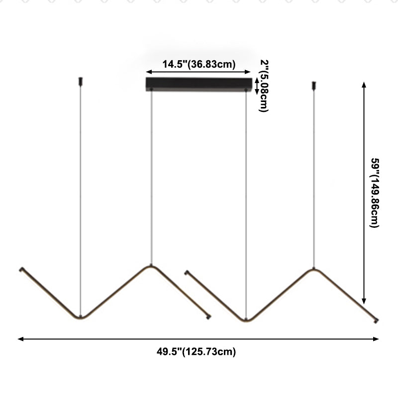 Modern Style Linear Pendant Light Fixtures Metal 2 Lights Led Hanging Lamp