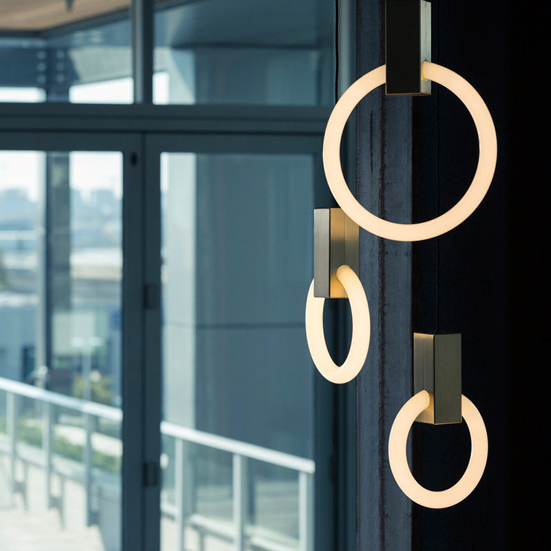 Minimalist Indoor Pendant Light, White Glass Circle Shade Pendant Lighting with Metal Handle