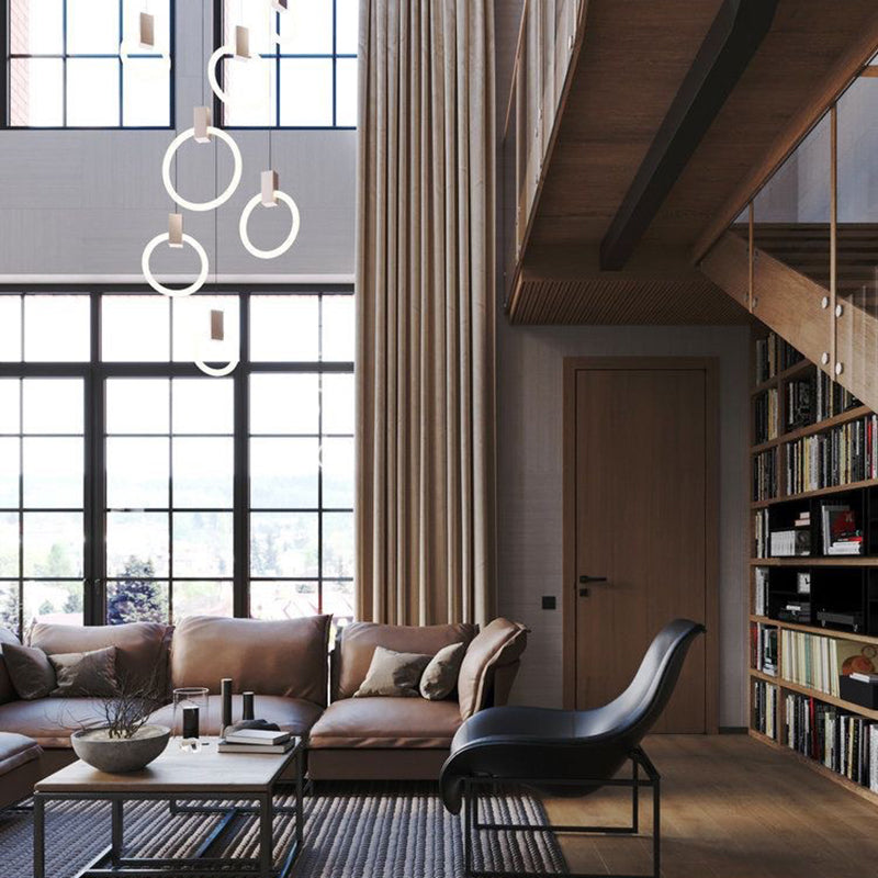 Minimalist Indoor Pendant Light, White Glass Circle Shade Pendant Lighting with Metal Handle