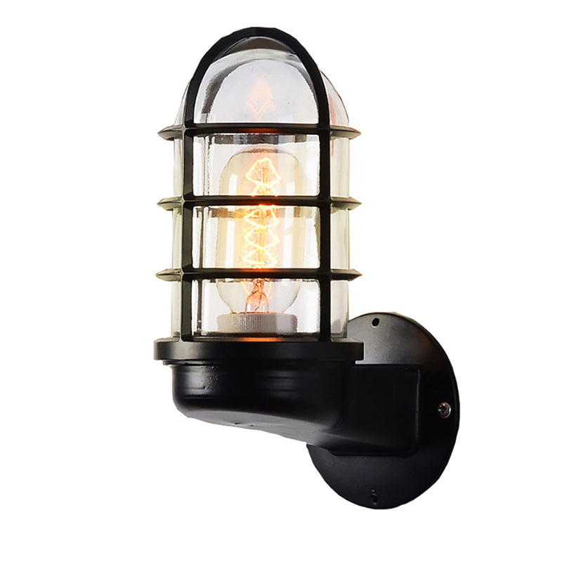 Industrial Clear Glass Wall-Mounted Light Wrought Iron Wall Light Sconces