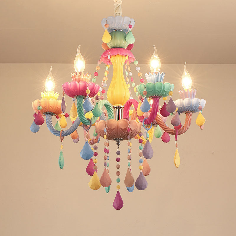Glass Multi-Colored Ceiling Light Fixture Modern Style Candle Chandelier Lamp