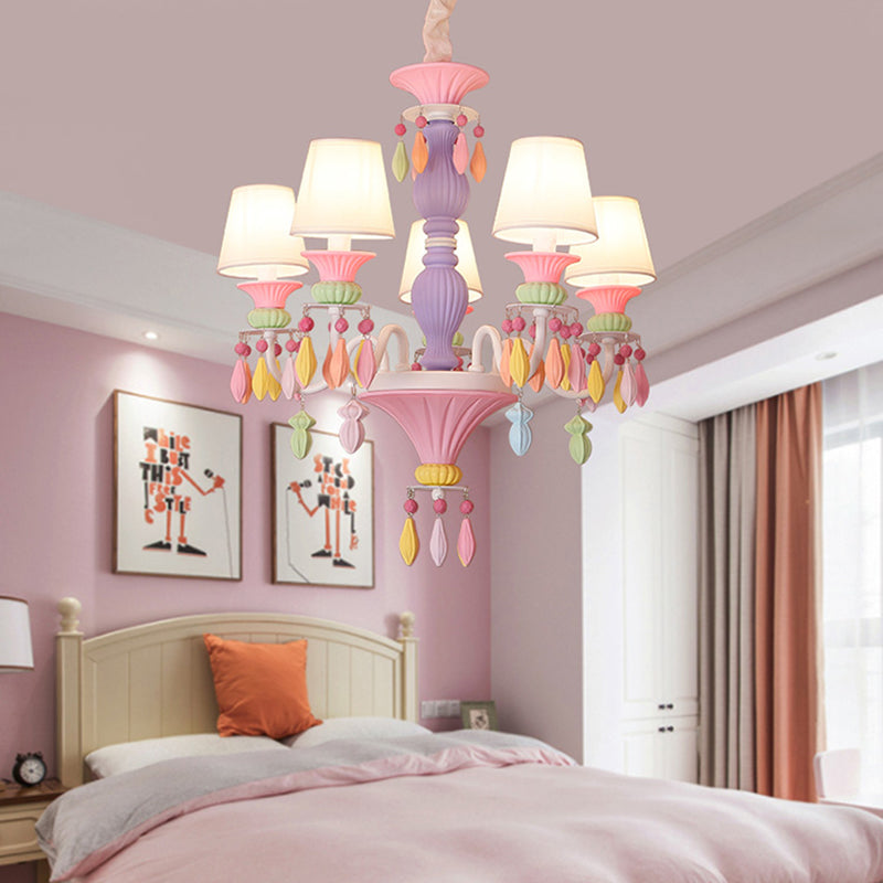 Tapered Metal Chandelier Pendant Multi Lights Modern Pink Hanging Ceiling Fixture
