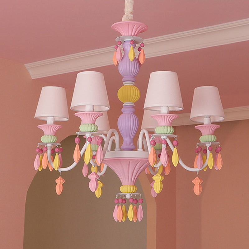 Tapered Metal Chandelier Pendant Multi Lights Modern Pink Hanging Ceiling Fixture