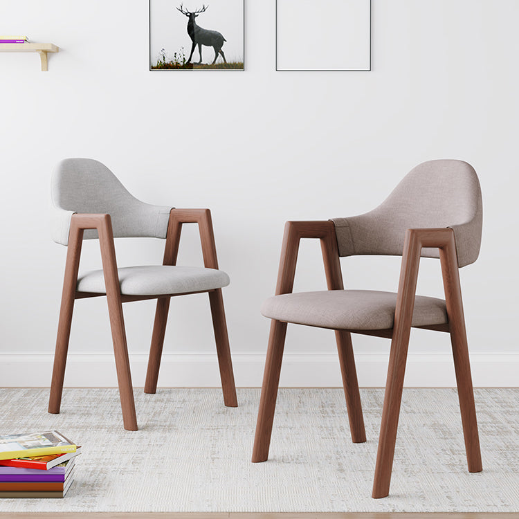 Contemporary Brown Kitchen Dining Arm Chair Wood Opening Back Dining Arm Chair