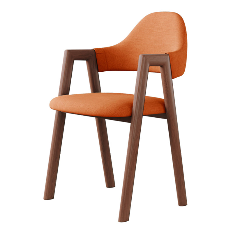 Contemporary Brown Kitchen Dining Arm Chair Wood Opening Back Dining Arm Chair