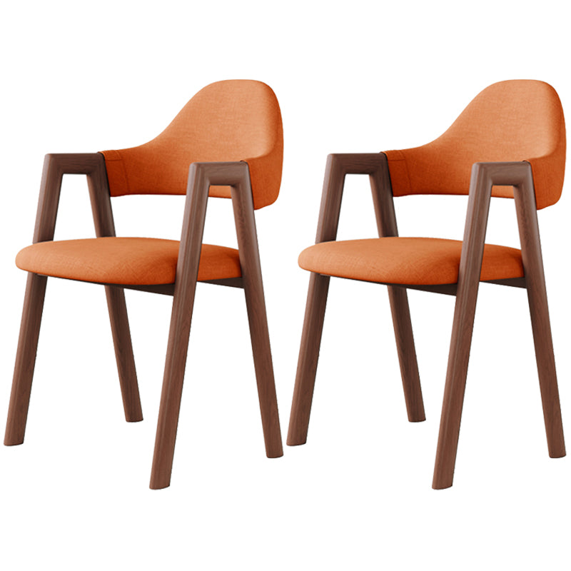 Contemporary Brown Kitchen Dining Arm Chair Wood Opening Back Dining Arm Chair