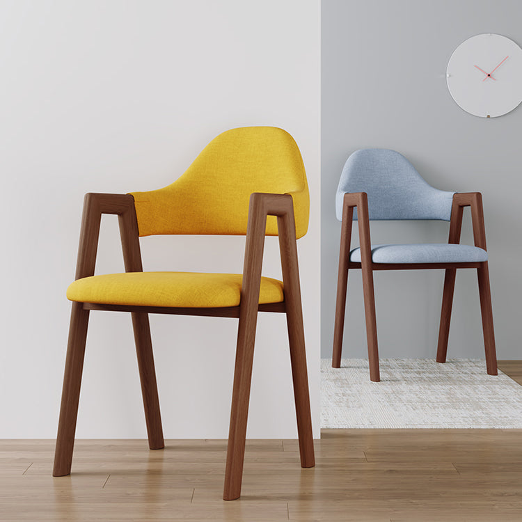 Contemporary Brown Kitchen Dining Arm Chair Wood Opening Back Dining Arm Chair