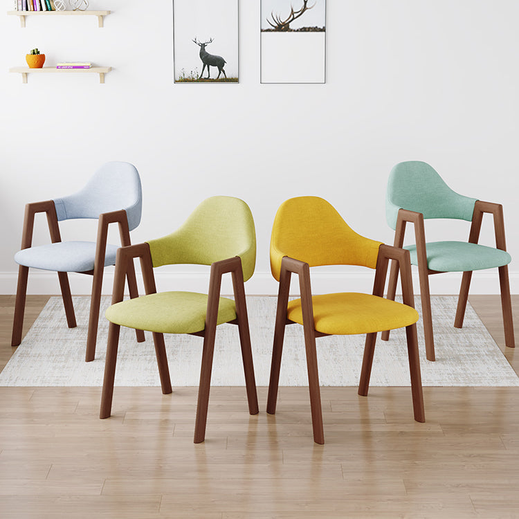 Contemporary Brown Kitchen Dining Arm Chair Wood Opening Back Dining Arm Chair