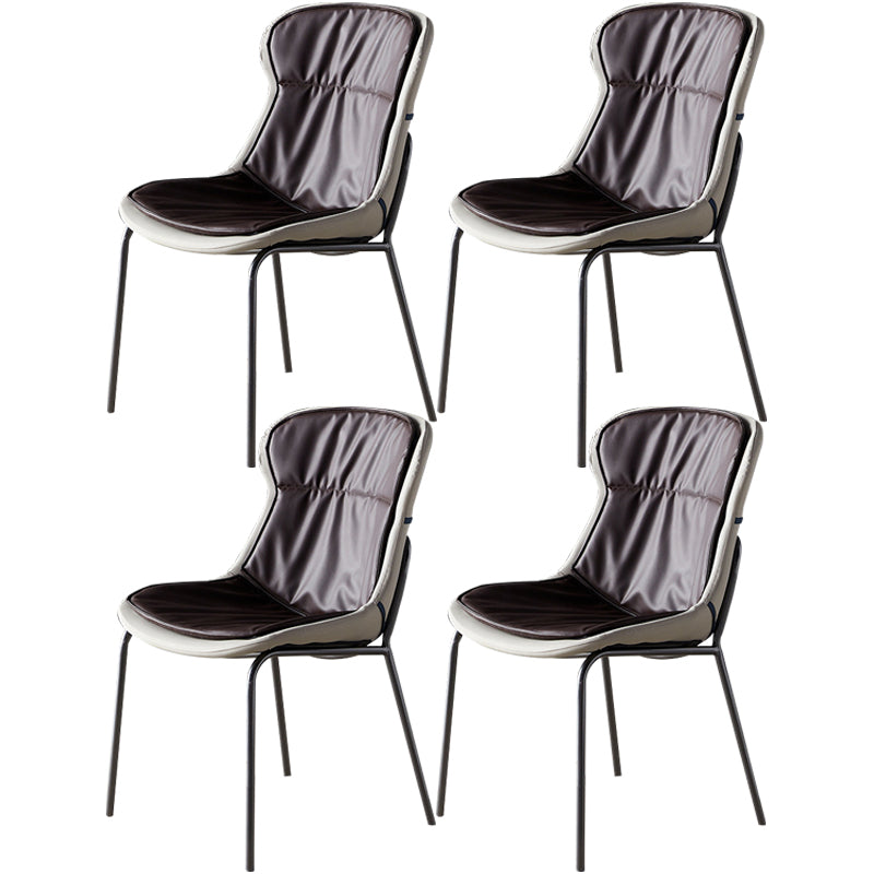 Chaises de salle à manger latérales en cuir Chaise latérale à oreilles rembourrée moderne avec pieds en métal