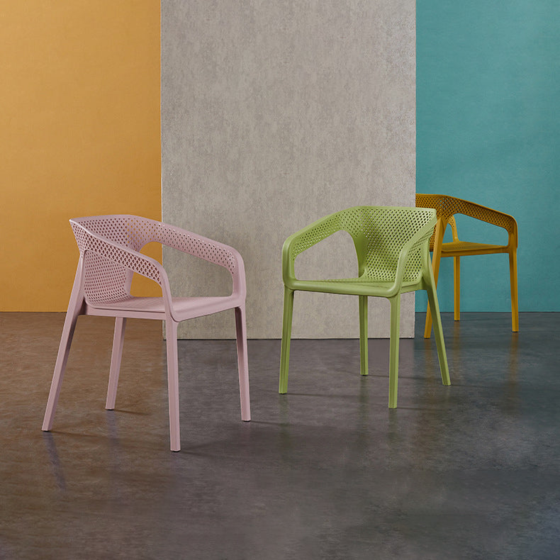 Contemporary Style Dining Room Plastic Arm Chair Multicolor Stacking Dining Chair