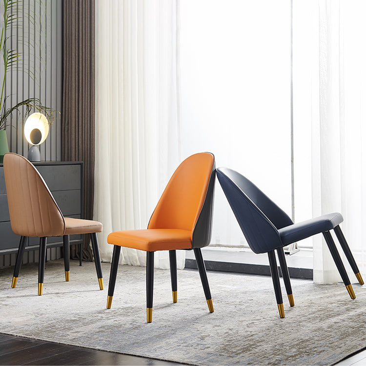 Nordic Glam Style Leather Dining Chair Parsons Chair with Wooden Legs for Kitchen
