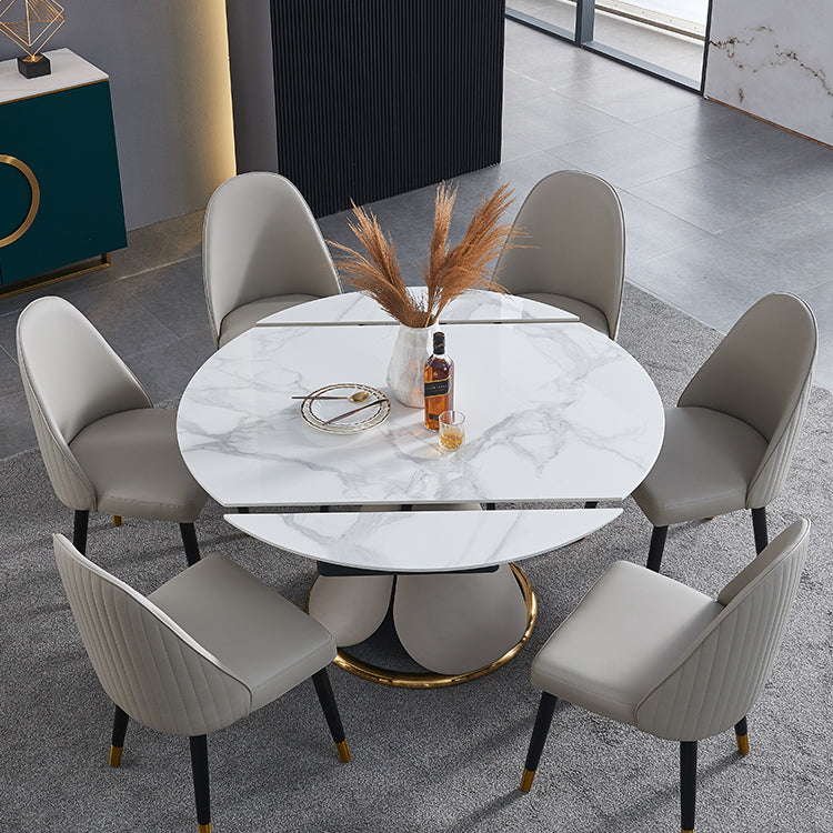 Nordic Glam Style Leather Dining Chair Parsons Chair with Wooden Legs for Kitchen