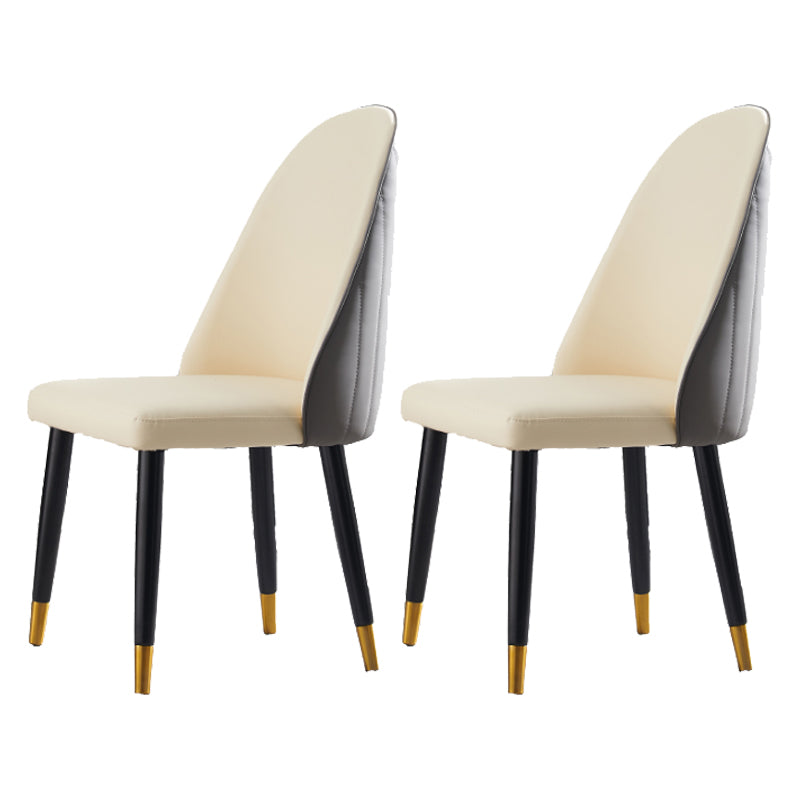 Nordic Glam Style Leather Dining Chair Parsons Chair with Wooden Legs for Kitchen