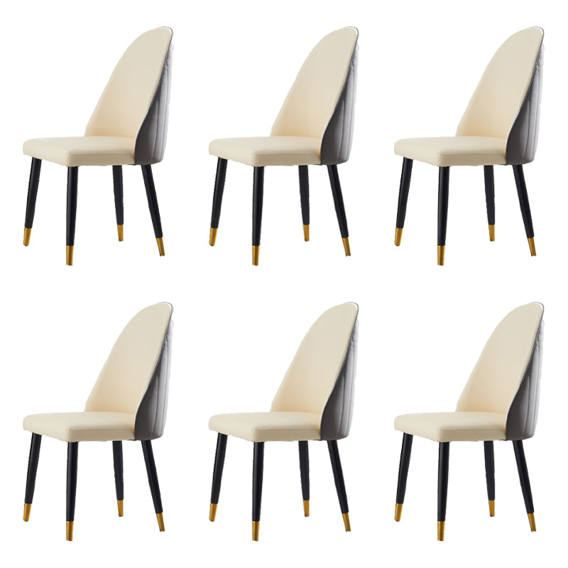 Nordic Glam Style Leather Dining Chair Parsons Chair with Wooden Legs for Kitchen