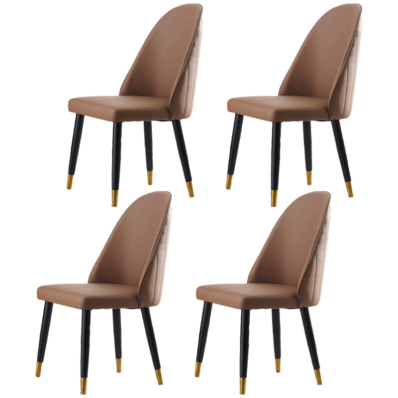 Nordic Glam Style Leather Dining Chair Parsons Chair with Wooden Legs for Kitchen