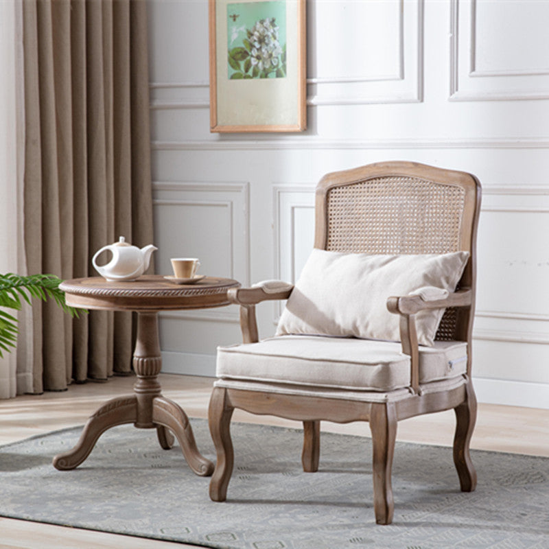 Country Style Dining Arm Chair Solid Back Chair with 4 Wood Legs for Home Use