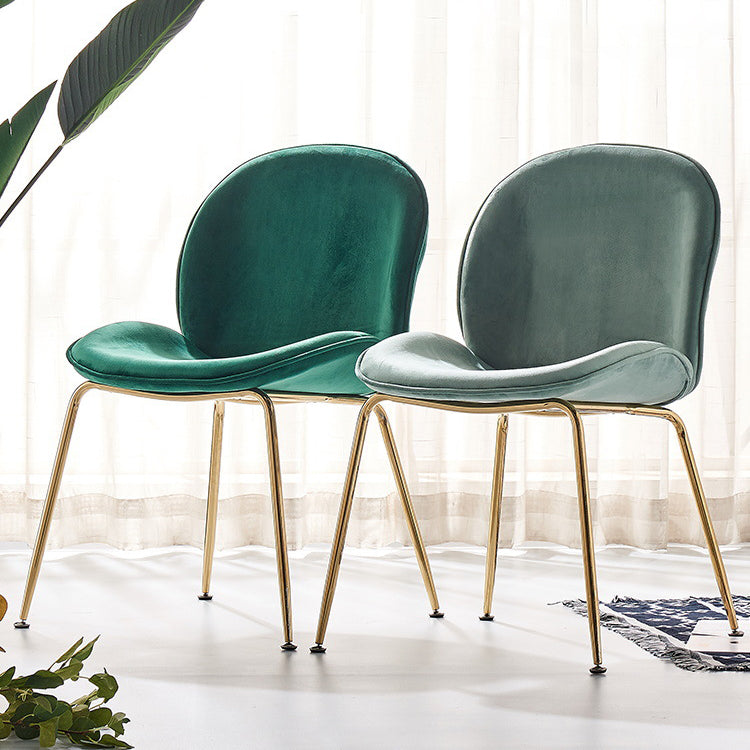 Upholstered Velvet Armless Dining Chairs Solid Back Side Chair with Metal Legs