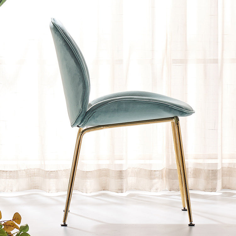 Upholstered Velvet Armless Dining Chairs Solid Back Side Chair with Metal Legs