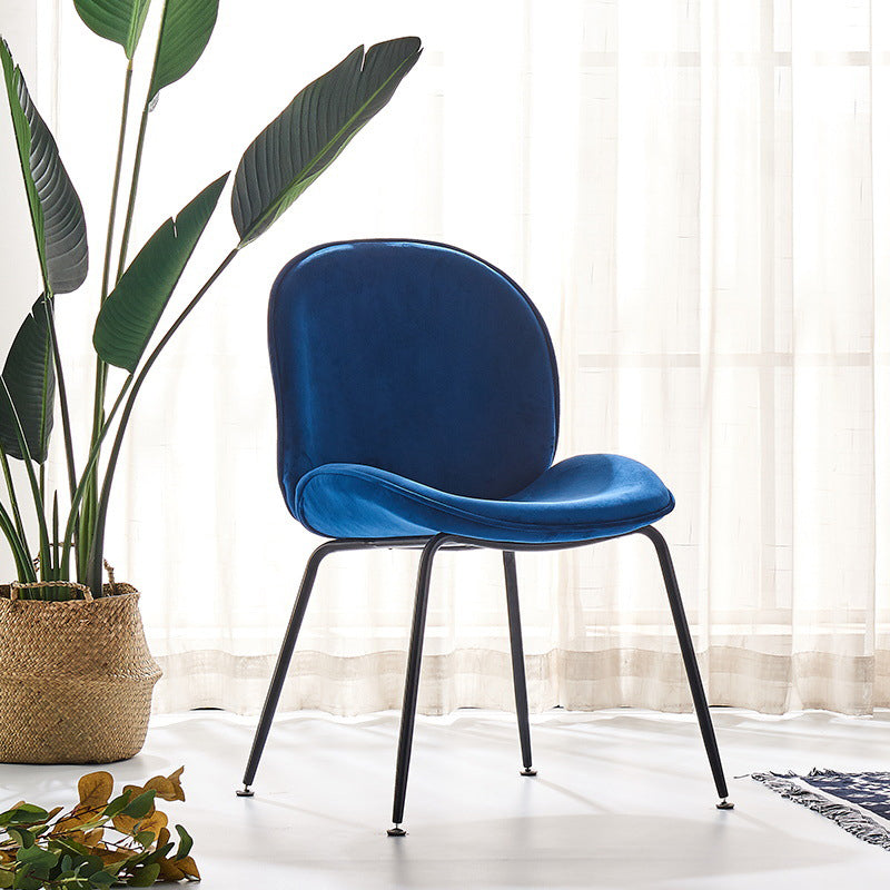 Upholstered Velvet Armless Dining Chairs Solid Back Side Chair with Metal Legs