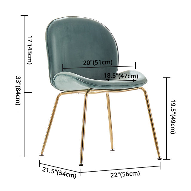 Upholstered Velvet Armless Dining Chairs Solid Back Side Chair with Metal Legs