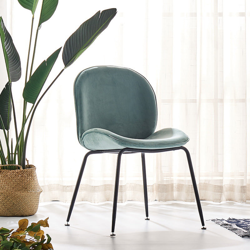 Upholstered Velvet Armless Dining Chairs Solid Back Side Chair with Metal Legs