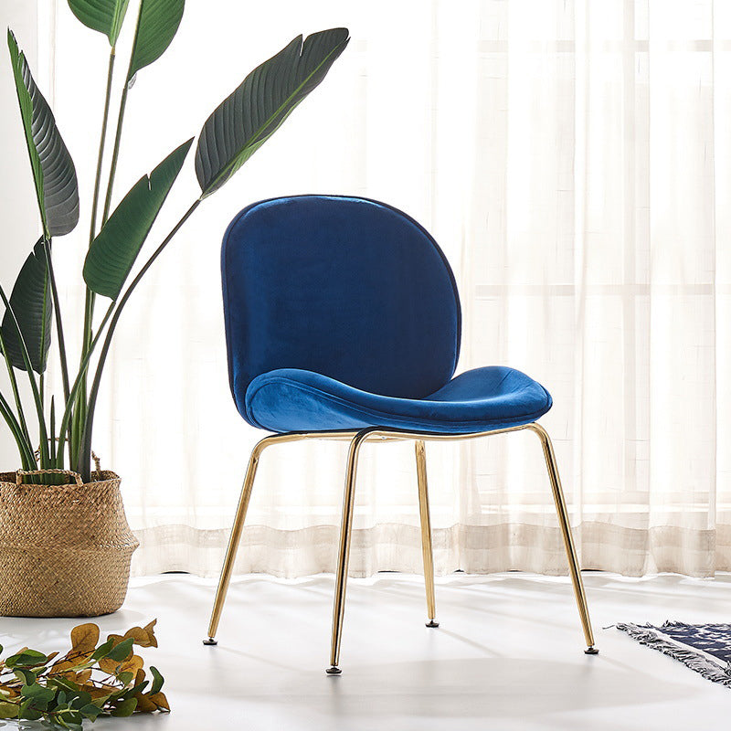 Upholstered Velvet Armless Dining Chairs Solid Back Side Chair with Metal Legs